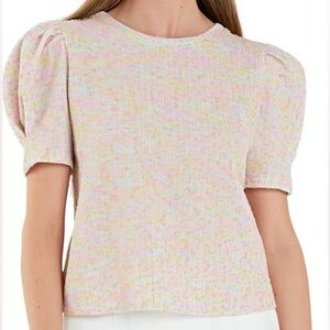 English Factory Pastel Speckled Short Sleeve Knit Top - Pink Multi